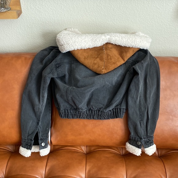 Free people washed black tan and Teddy coat jean  jacket - Picture 4 of 9